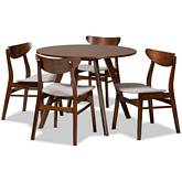 Philip Light 5 Piece Dining Set in Gray Fabric & Walnut Finish