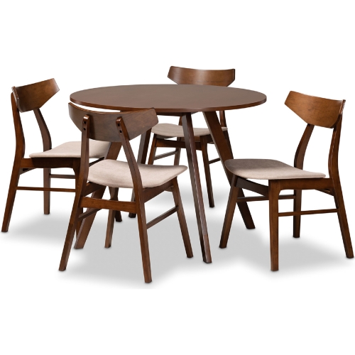 Timothy Light 5 Piece Dining Set in Beige Fabric & Walnut Finish