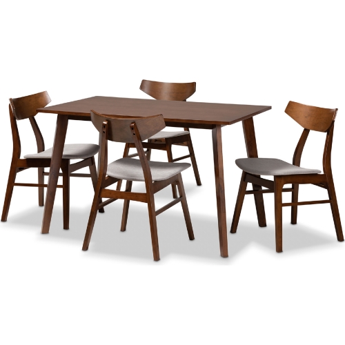 Lois 5 Piece Dining Set in Light Gray Fabric & Walnut Finish