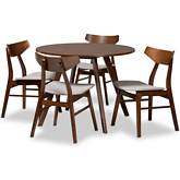 Timothy Light 5 Piece Dining Set in Gray Fabric & Walnut Finish