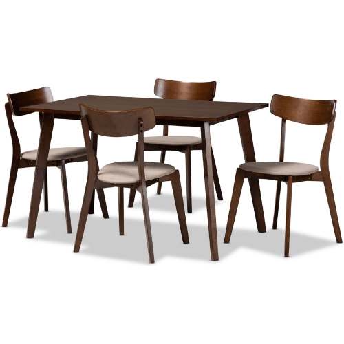 Nori 5 Piece Dining Set in Beige Fabric & Walnut Finish