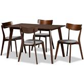 Nori 5 Piece Dining Set in Light Gray Fabric & Walnut Finish