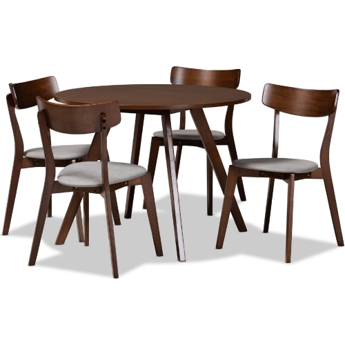 Rika 5 Piece Dining Set in Gray Fabric & Walnut Brown Wood