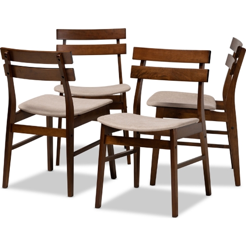 Devlin Dining Chair in Beige Fabric & Walnut Finish (Set of 4)