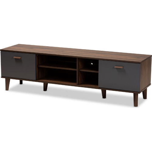 Moina 63" TV Stand in Walnut Finish & Gray Wood