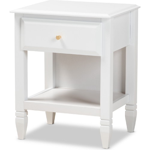 Naomi 1 Drawer Nightstand in White Wood & Gold metal