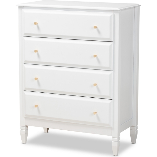 Naomi 4 Drawer Chest in White Wood & Gold metal