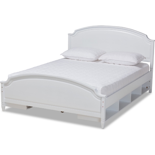 Elise Queen Storage Platform Bed in White Wood