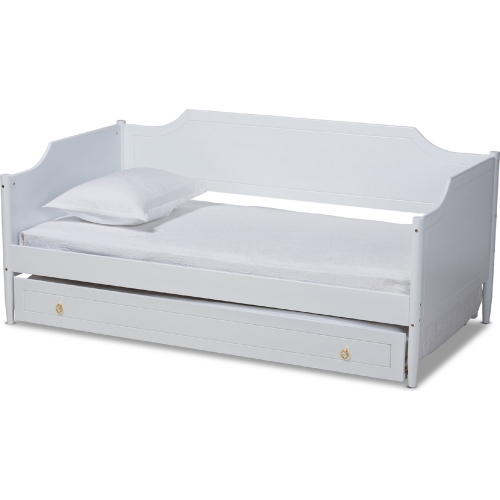 Alya Twin Daybed w/ Roll Out Trundle in White Wood