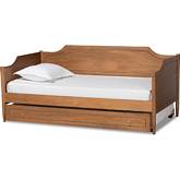 Alya Twin Daybed with Roll Out Trundle in Walnut Brown Wood