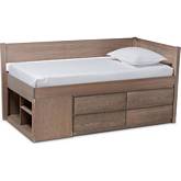 Levon 4 Drawer Twin Storage Bed in Antique Oak Finish Wood