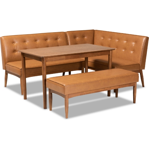 Arvid 4 Piece Dining Nook Set in Tan Leatherette & Walnut Finish