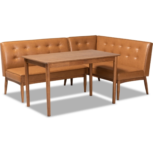 Arvid 3 Piece Dining Nook Set in Tan Leatherette & Walnut Finish