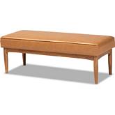 Arvid Dining Bench in Tan Leatherette & Walnut Finish