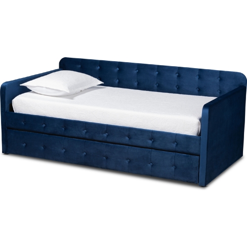 Jona Twin Daybed w/ Trundle in Tufted Navy Blue Velvet