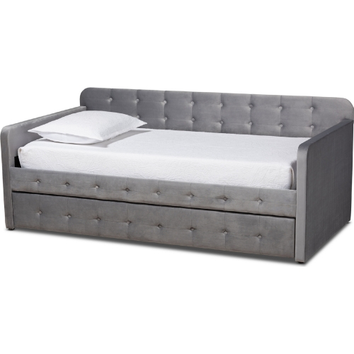 Jona Twin Daybed w/ Trundle in Tufted Gray Velvet