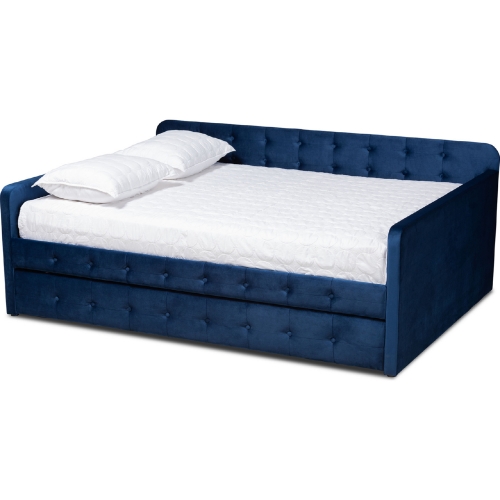 Jona Full Daybed w/ Trundle in Tufted Navy Blue Velvet