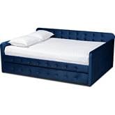 Jona Full Daybed w/ Trundle in Tufted Navy Blue Velvet