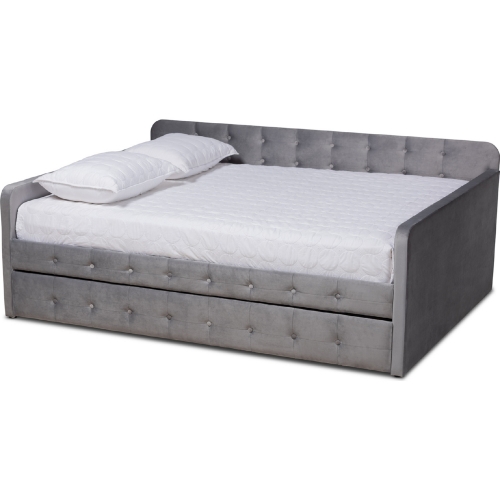 Jona Full Daybed w/ Trundle in Tufted Gray Velvet