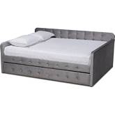 Jona Full Daybed with Trundle in Tufted Gray Velvet