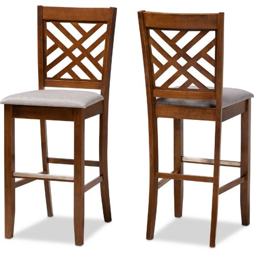 Jason Bar Stool in Gray Fabric & Walnut Finish Wood (Set of 2)