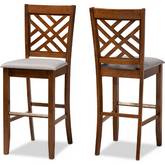 Jason Bar Stool in Gray Fabric & Walnut Finish Wood (Set of 2)