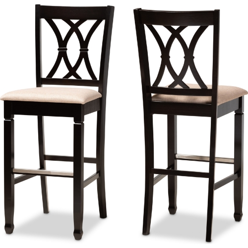 Calista Bar Stool in Sand Fabric & Espresso Finish Wood (Set of 2)