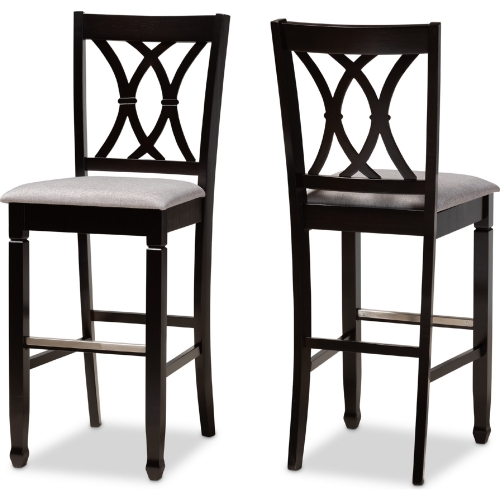 Calista Bar Stool Gray Fabric & Espresso Finish Wood (Set of 2)