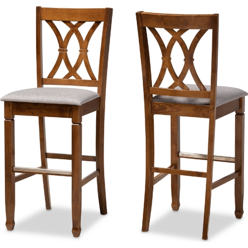 Calista Bar Stool Gray Fabric & Walnut Finish Wood (Set of 2)