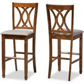 Calista Bar Stool Gray Fabric & Walnut Finish Wood (Set of 2)