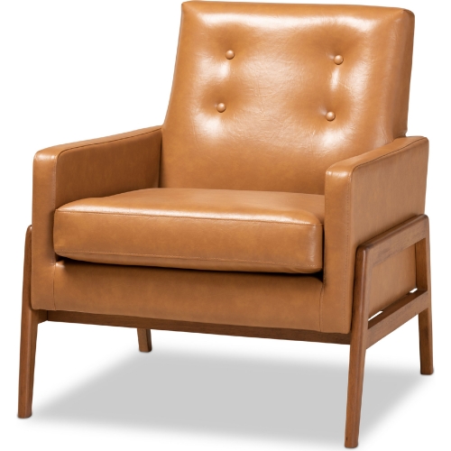 Perris Accent Chair Tan Leatherette & Walnut Finish