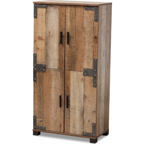 Cyrille 4 Door Shoe Cabinet in Rustic Brown Finish