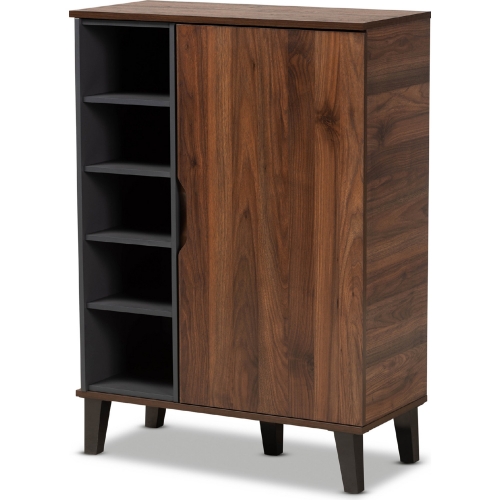 Idina 1 Door Shoe Cabinet in Walnut Brown & Gray Wood