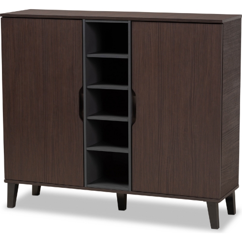 Idina 2 Door Shoe Cabinet in Dark Brown & Gray Wood