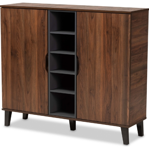 Idina 2 Door Shoe Cabinet in Walnut Brown & Gray Wood