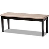 Teresa Dining Bench in Sand Fabric & Dark Brown Wood