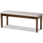 Teresa Dining Bench in Gray Fabric & Walnut Finish Wood