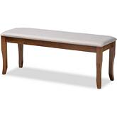 Cornelie Dining Bench in Gray Fabric & Walnut Finish Wood