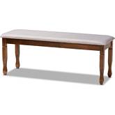 Corey Dining Bench in Gray Fabric & Walnut Brown Wood