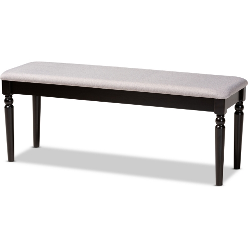 Giovanni Dining Bench in Gray Fabric & Dark Brown Wood