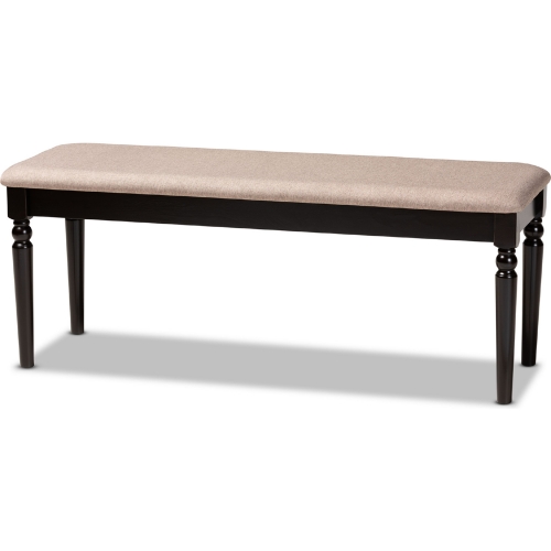 Giovanni Dining Bench in Sand Fabric & Dark Brown Wood