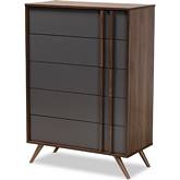 Naoki 5 Drawer Chest in Grey & Walnut Finish Wood