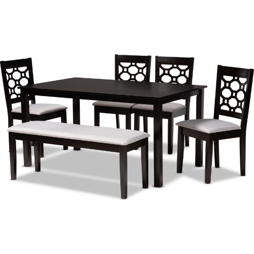 Gabriel 6 Piece Dining Set in Gray Fabric & Dark Brown Wood