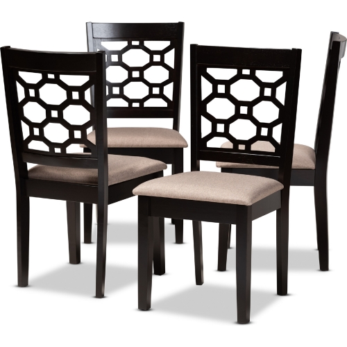 Peter Dining Chair in Sand Fabric & Dark Wood (Set of 4)