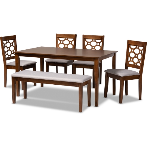 Gabriel 6 Piece Dining Set in Gray Fabric & Walnut Finish