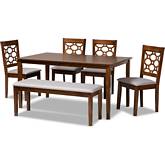 Gabriel 6 Piece Dining Set in Gray Fabric & Walnut Finish