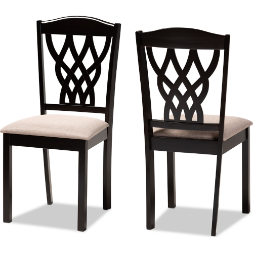 Delilah Dining Chair in Sand Fabric & Dark Wood (Set of 2)