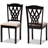 Delilah Dining Chair in Sand Fabric & Dark Wood (Set of 2)