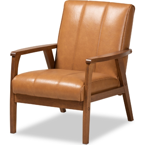 Nikko Accent Chair in Tan Leatherette & Walnut Finish