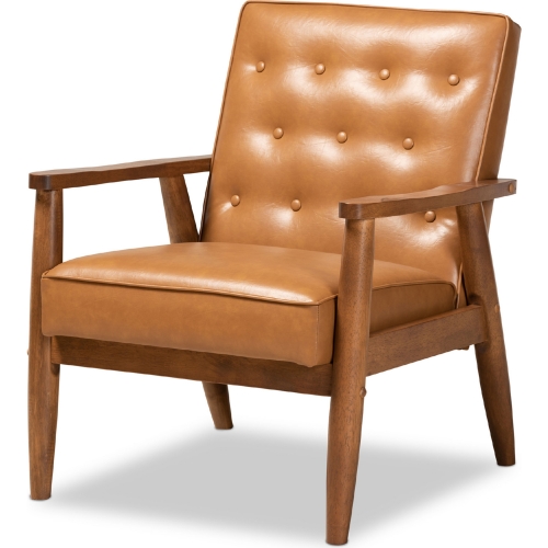 Sorrento Accent Chair in Tufted Tan Leatherette & Walnut